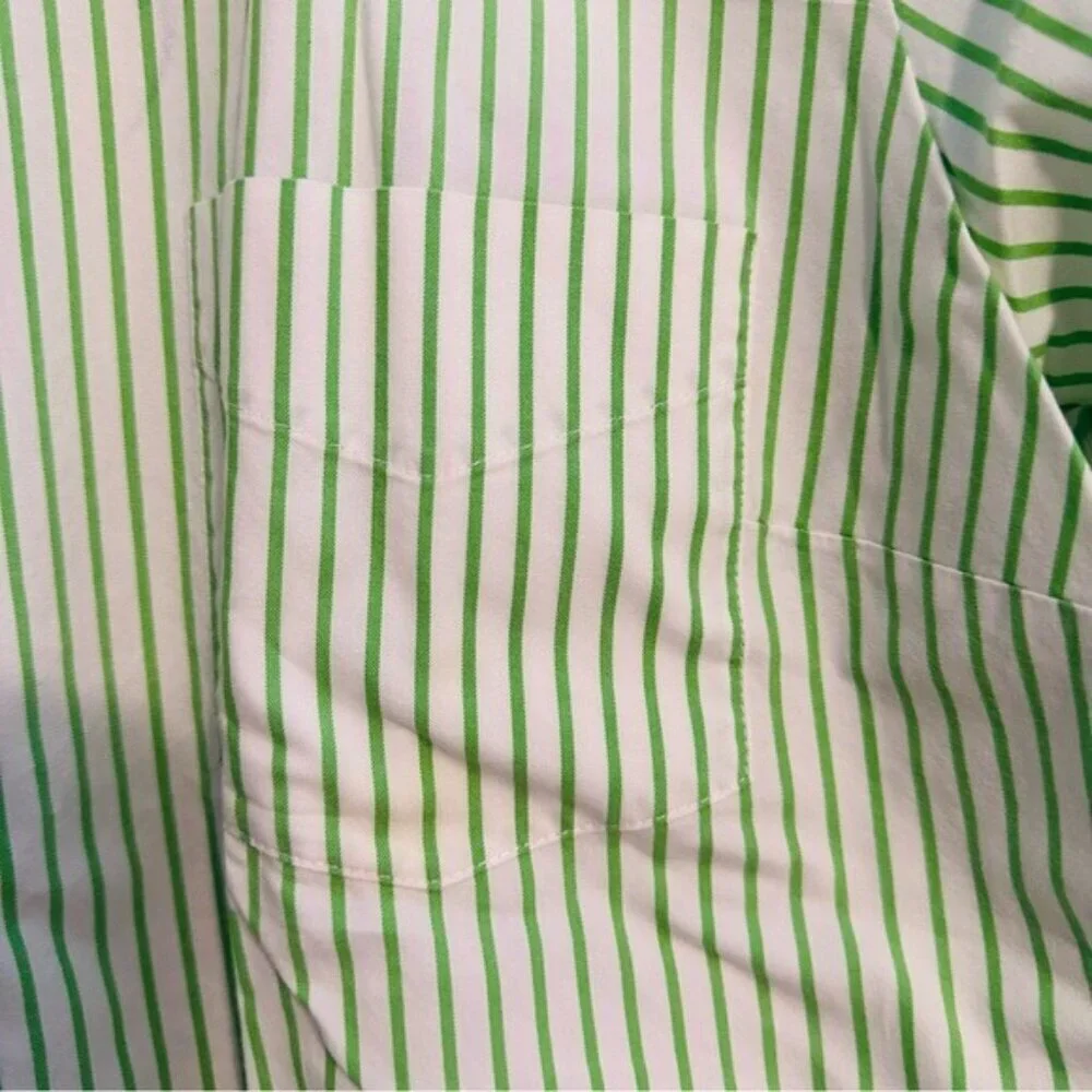 J.Crew White & Green Striped Slim Fit Dress Shirt – Men’s Large